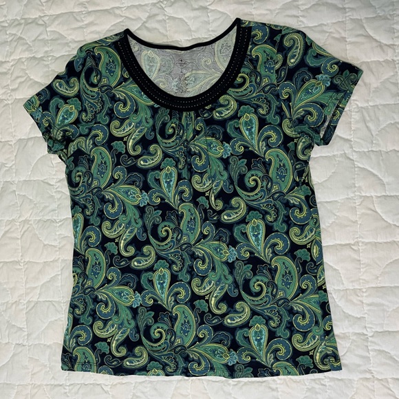 St. John's Bay Tops - St. John's Bay Green Paisley Short Sleeve Tee